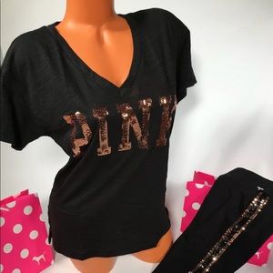 NWT VS PINK bling outfit tee & leggings set xs/s